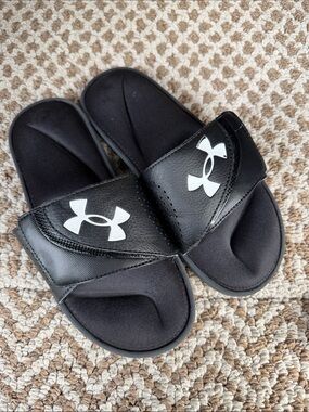 Under Armour Kids Black Slide Sandals with White Logo